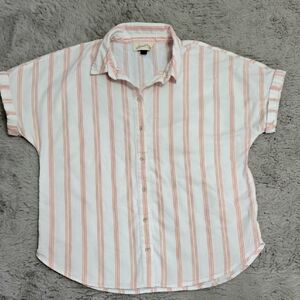White and Coral striped button down women's shirt